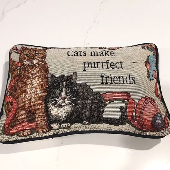 Cats Make Purrfect Friends Feline Follies Tapestry Pillow Vintage - Picture 11 of 11
